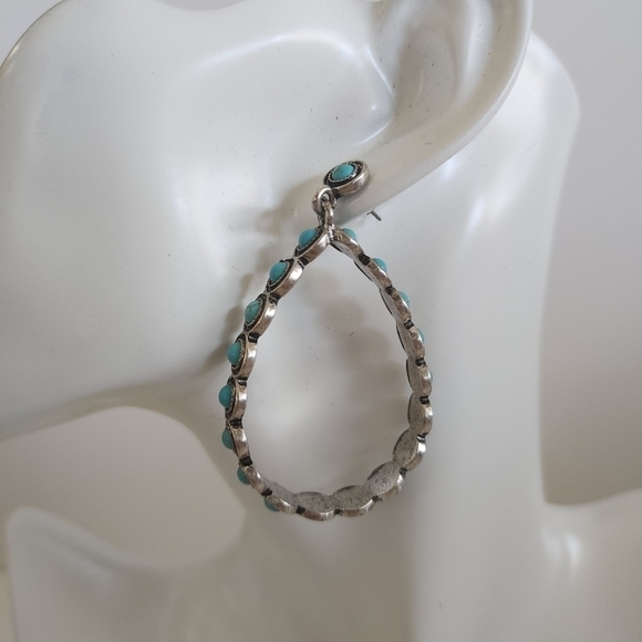 NEW Bohemian Turquoise Stone Antique Teardrop Oval Dangle Earrings - Picture 7 of 9